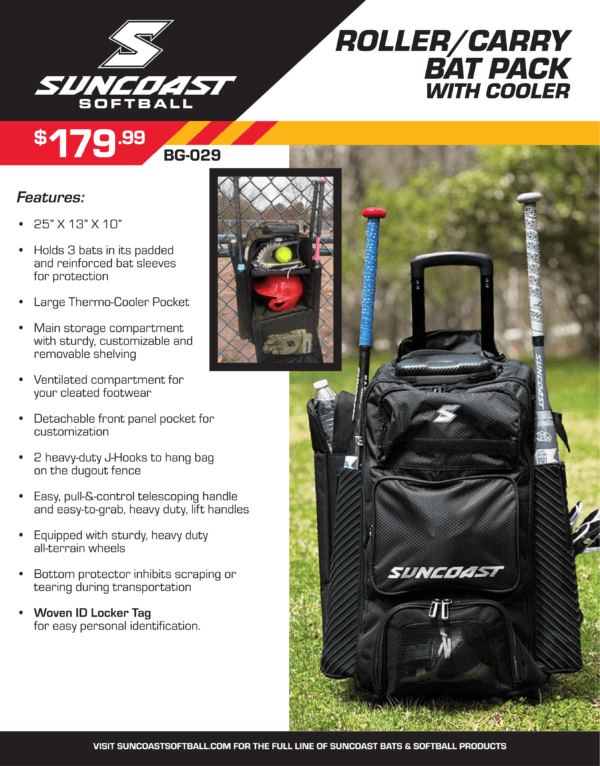 Suncoast Roller/Carry Bat Pack with Cooler - Suncoast Softball